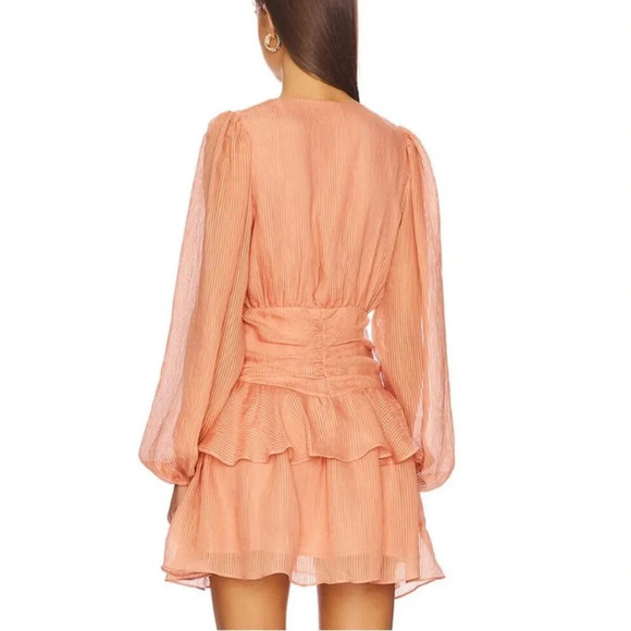 Revolve MINKPINK Tahlia Tiered Chiffon Mini Dress Terracotta SMALL Plung… - Picture 3 of 16